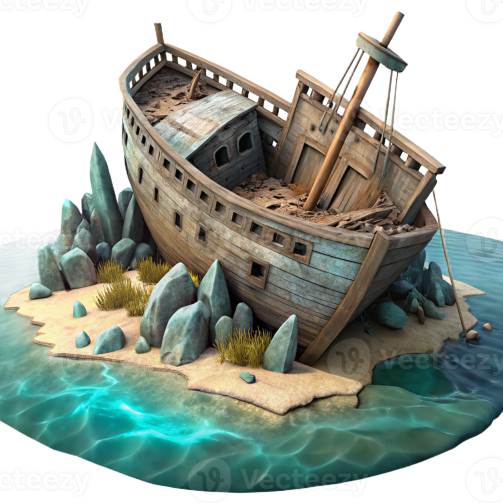 stunning rustic Sunken Treasure Chest Cutout on Transparent Background premium png
