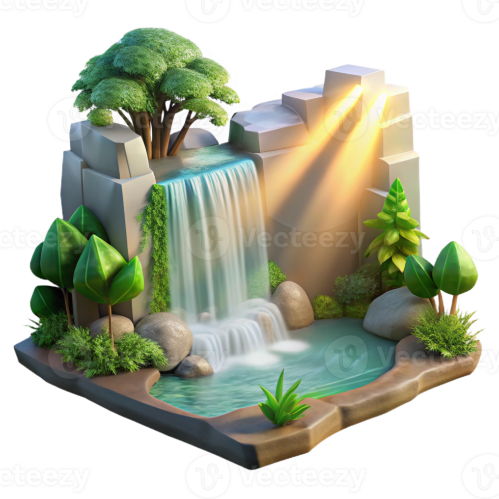 dramatic minimalist Sunlight Through Trees Waterfall Transparent Background premium png
