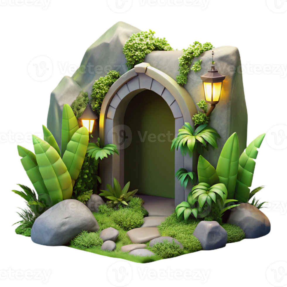 stunning classic Sunlit Grotto Opening Cutout with Lush Greenery png