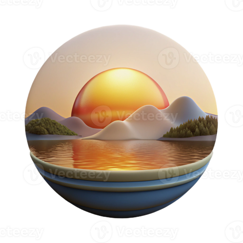 vibrant creative Sunrise Lake View Cutout with Warm Hues authentic png