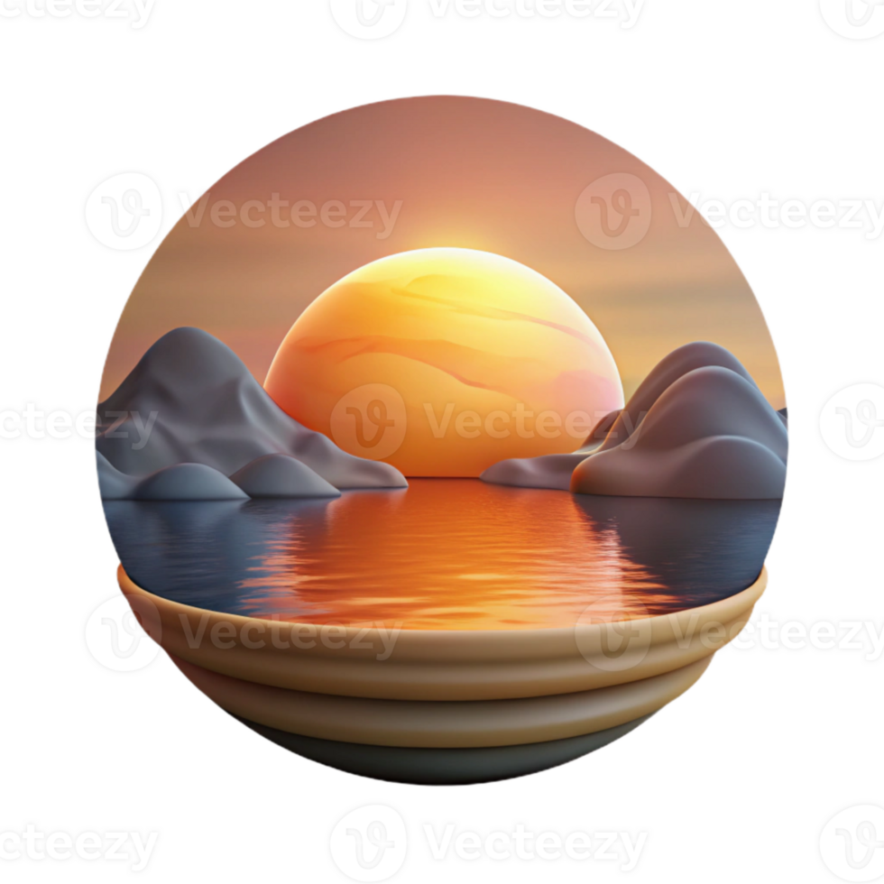 beautiful rustic Sunrise Over Lake Cutout with Golden Hues professional png