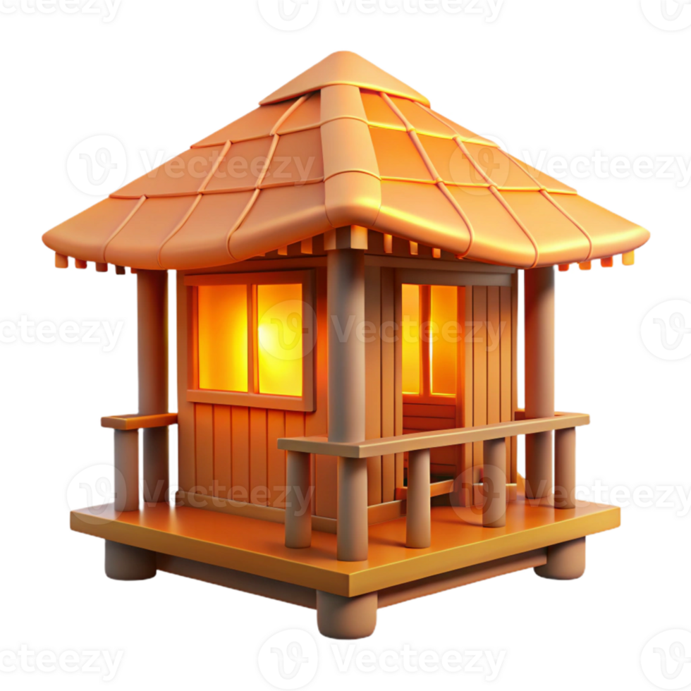 dramatic artistic Sunset Beach Hut Silhouette Isolated with Warm Orange Glow authentic png