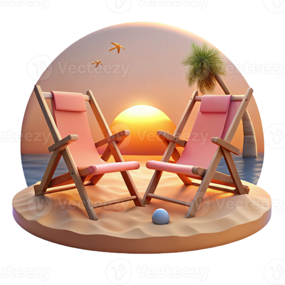 impressive creative Sunset Beach Chairs Isolated Ocean View professional png