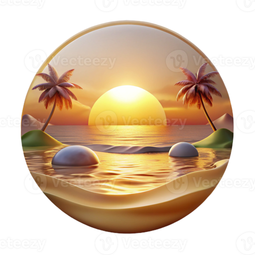 beautiful minimalist Sunset Kaleidoscope Beach Cutout Warm Golden Light Transparent Background high resolution png
