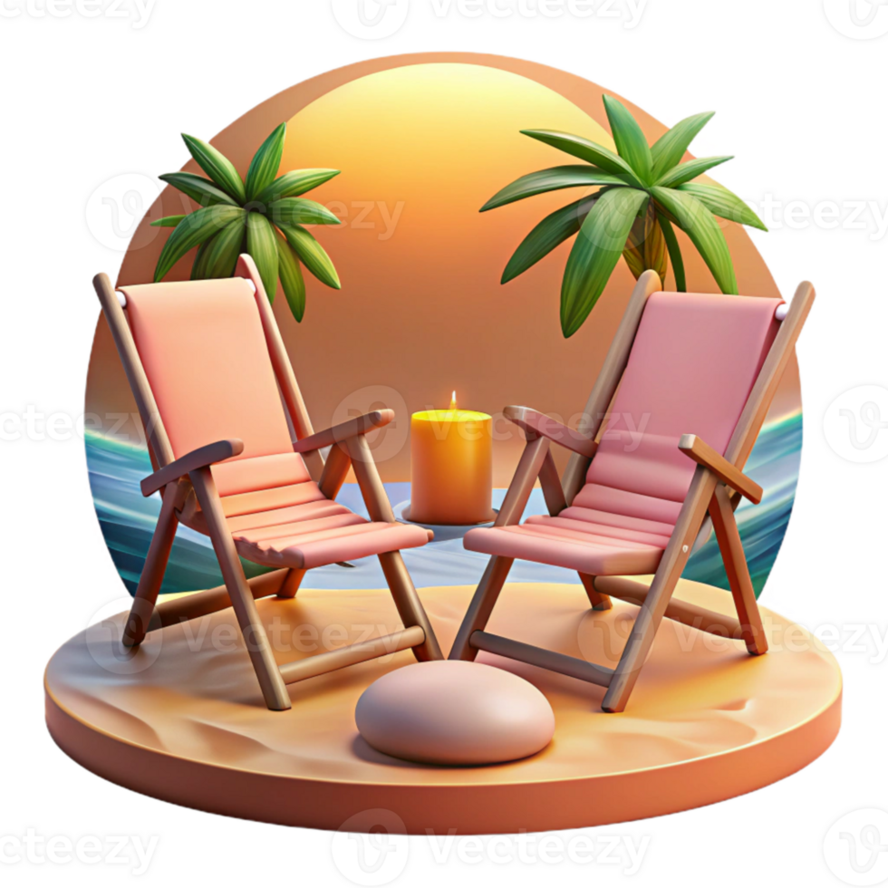 serene classic Sunset Beach Chairs Isolated Ocean View original png