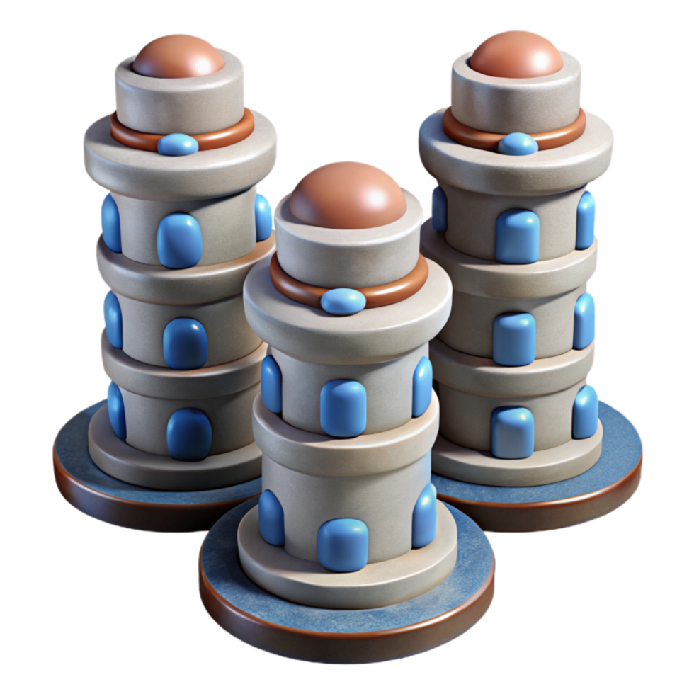 vibrant minimalist Three Terraform Towers Isolated on Transparent Background exclusive png