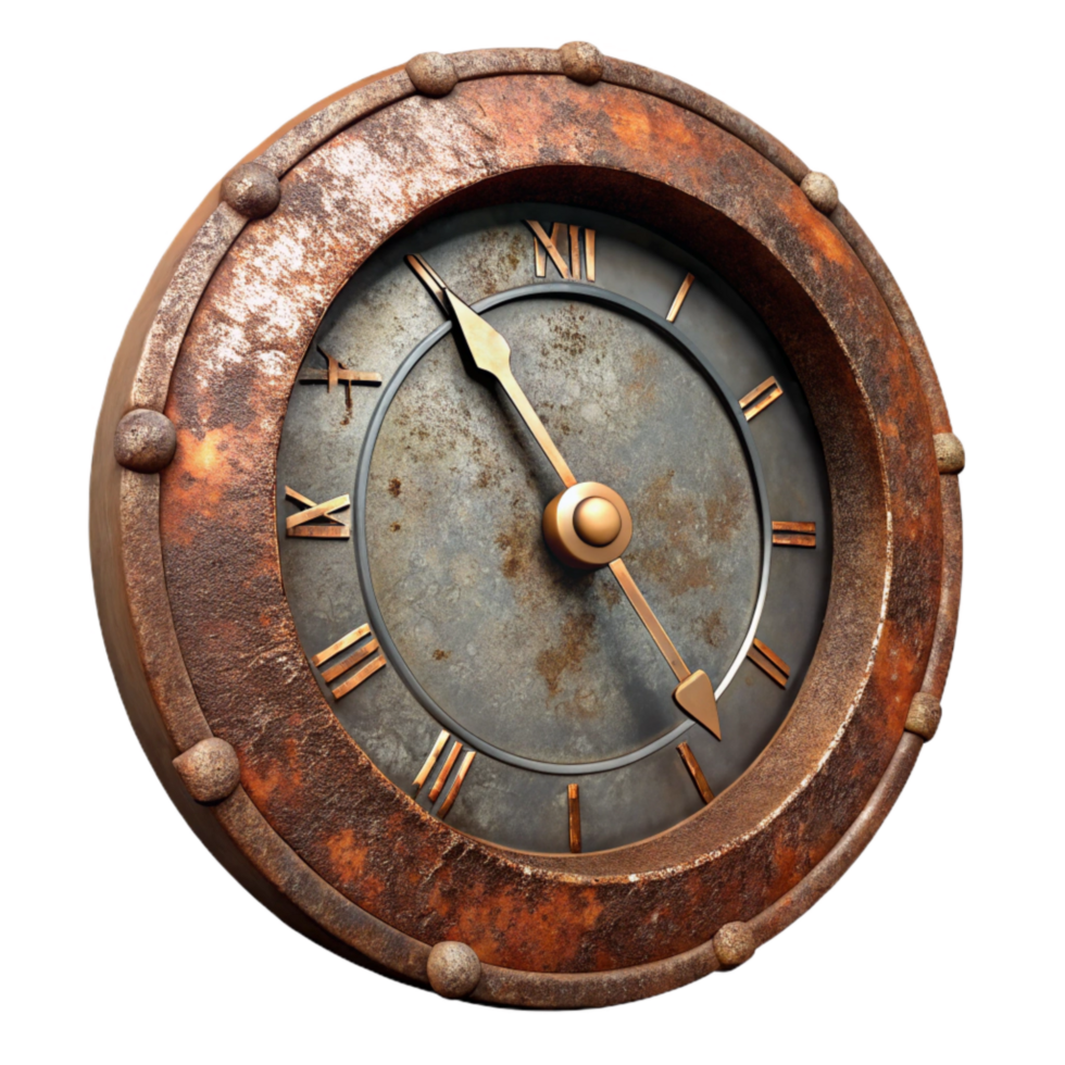 magnificent creative Time Decaying Clock Face Isolated with Rust Effect premium png