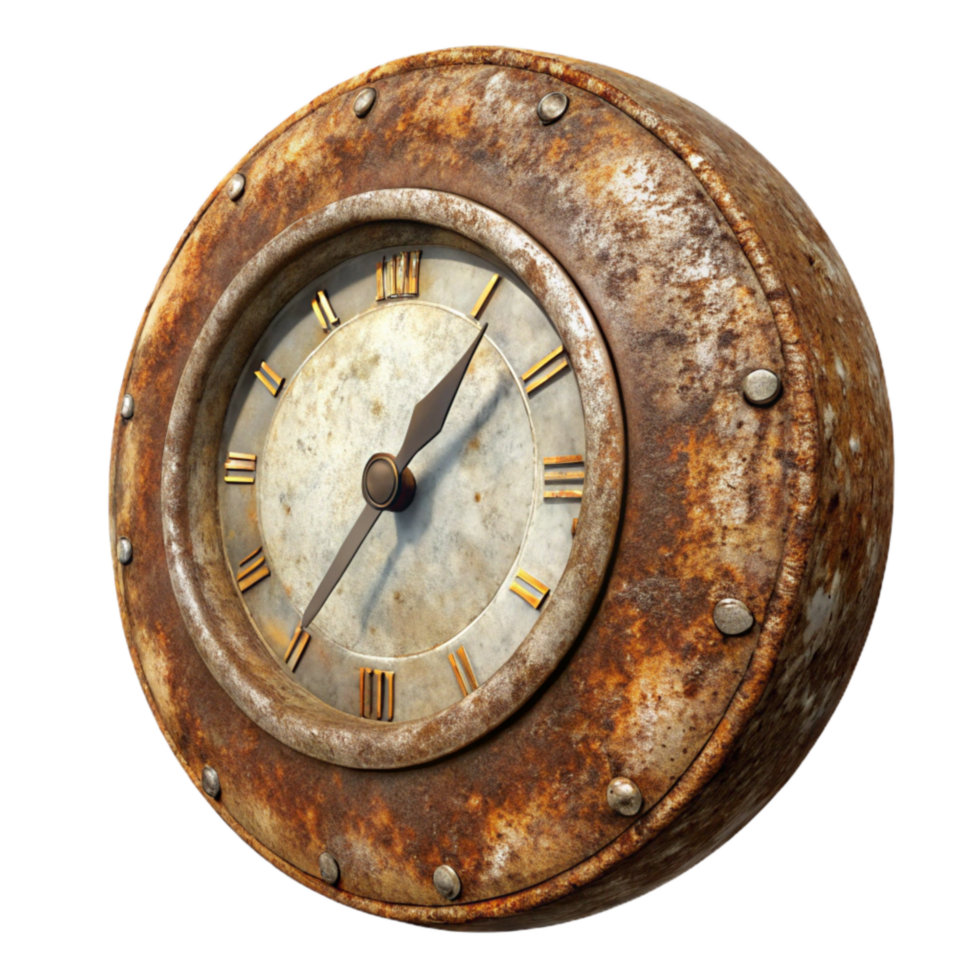 wonderful abstract Time Decaying Clock Face Isolated with Rust Effect genuine png
