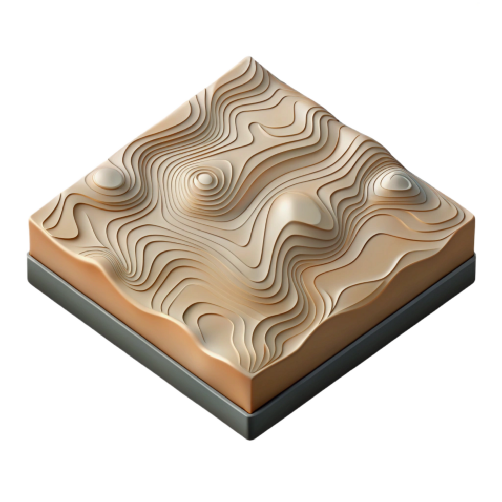elegant contemporary Topographic Map Isometric View Cutout Transparent Background high resolution png