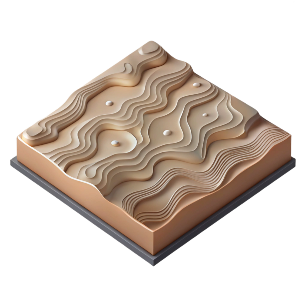 wonderful minimalist Topographic Map Isometric View Cutout Transparent Background high resolution png