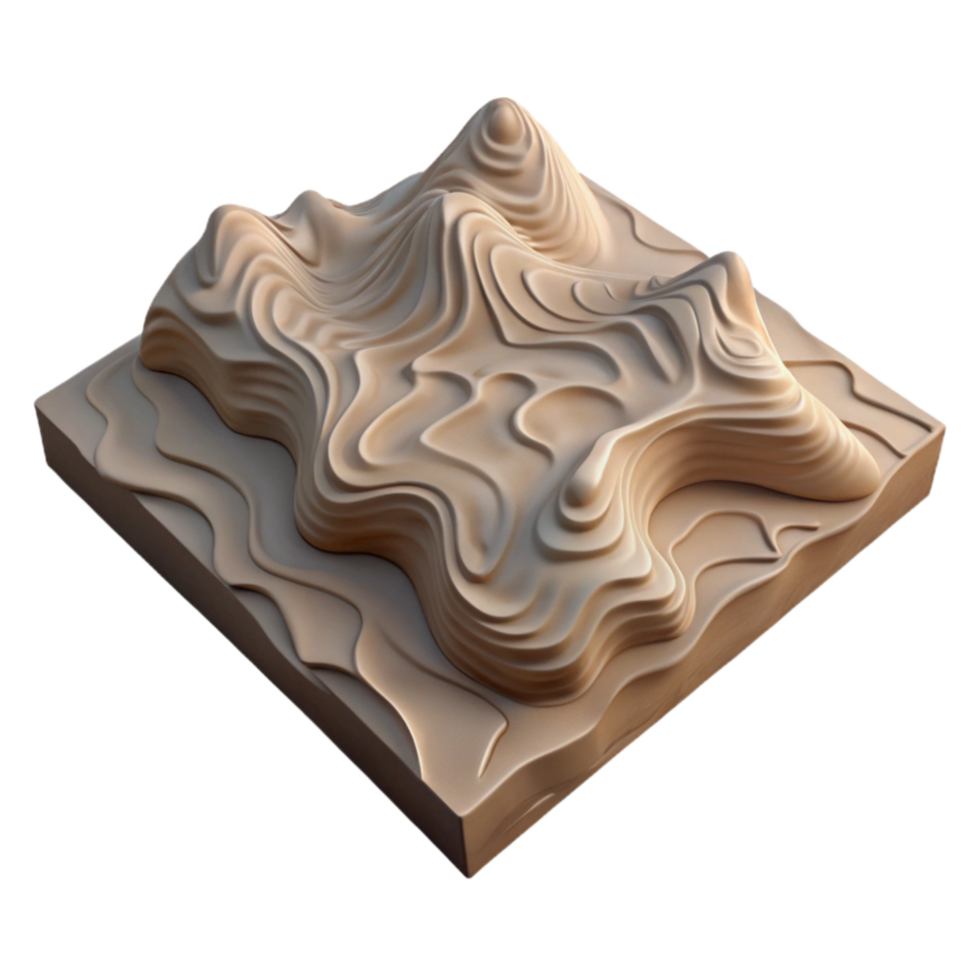 beautiful minimalist Topographic Map with Realistic Terrain Cutout Isolated high quality png