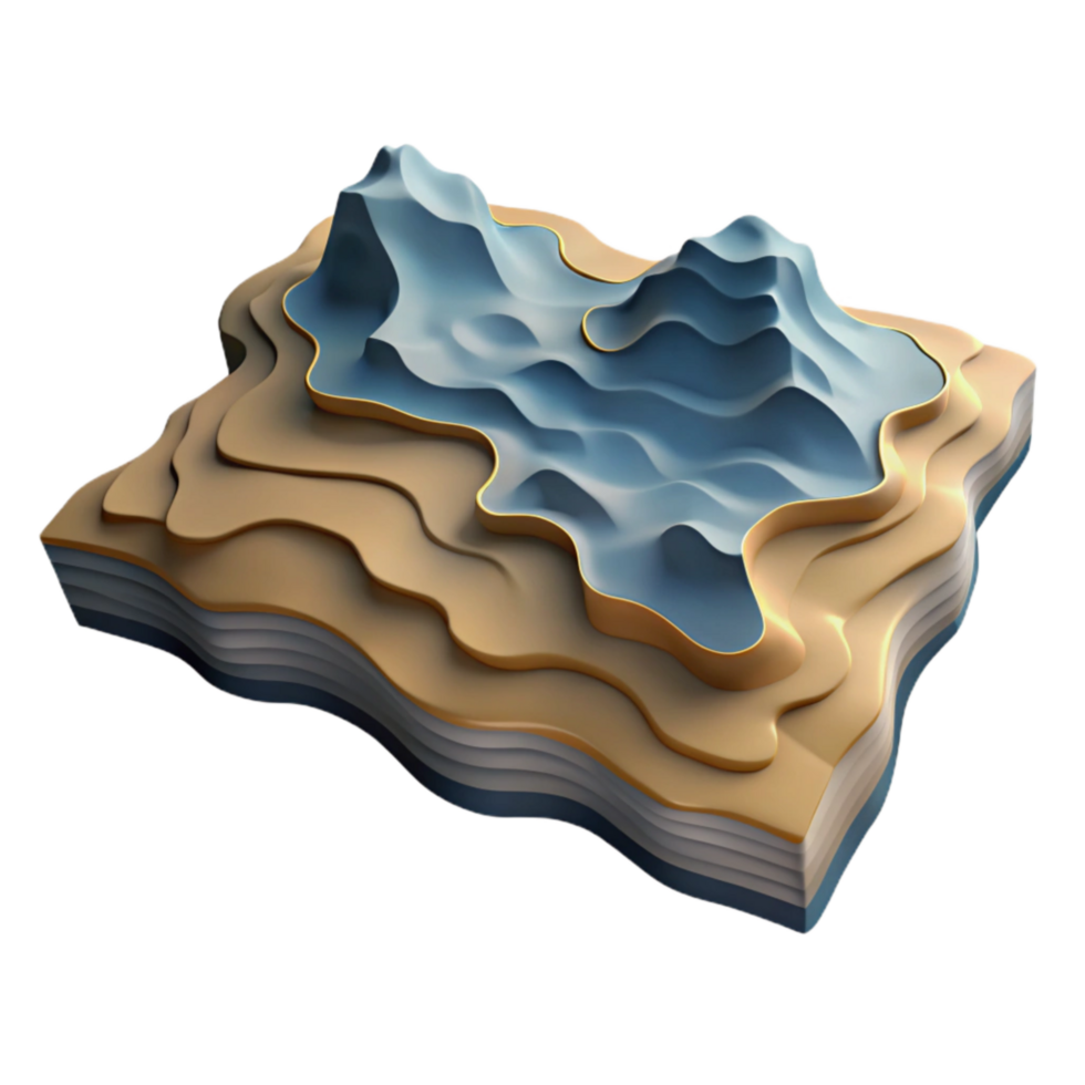 elegant creative Topographic Map with Shadows Isolated Element Depth Effect high quality png
