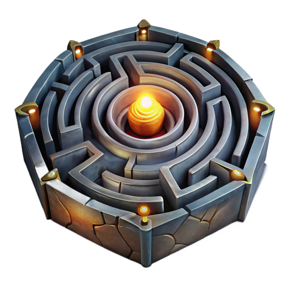 dramatic vintage Top View Luminari Labyrinth Cutout with Golden Pathways original png