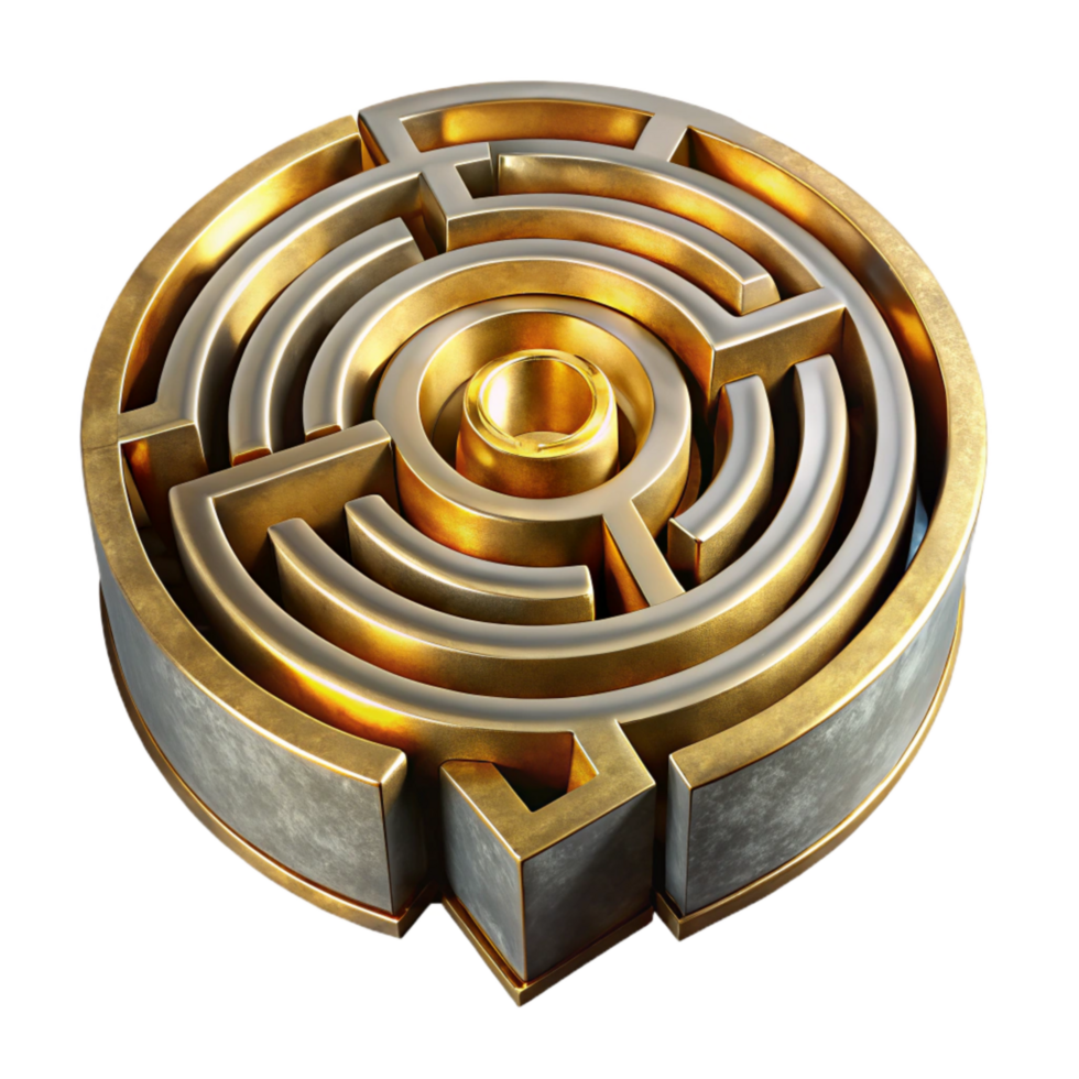 magnificent classic Top View Luminari Labyrinth Cutout with Golden Pathways professional png