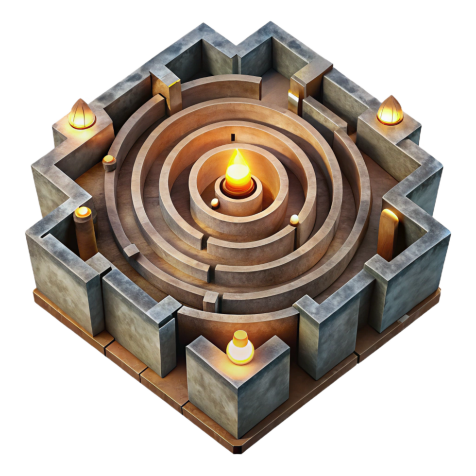 magnificent minimalist Top View Luminari Labyrinth Cutout with Golden Pathways high quality png