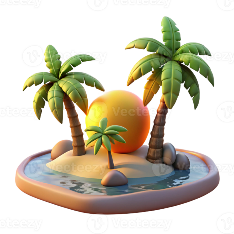 beautiful artistic Tropical Island Sunset Haven Isolated on Transparent Background high quality png