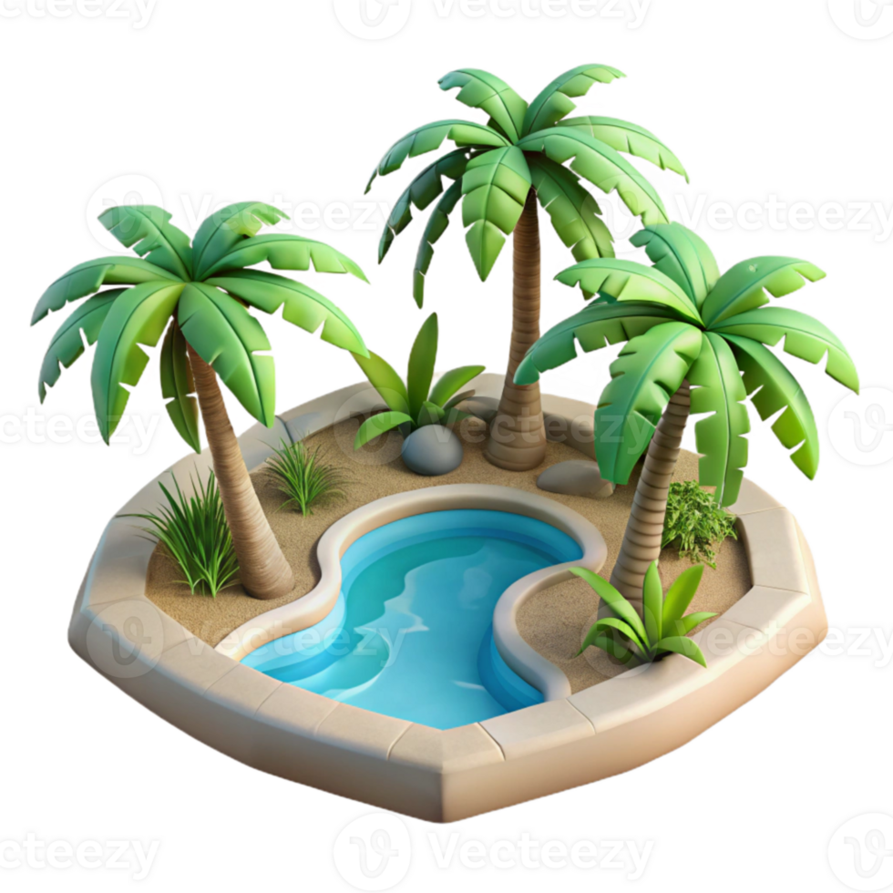 elegant modern Tropical Lake Paradise Cutout with Palm Trees high quality png