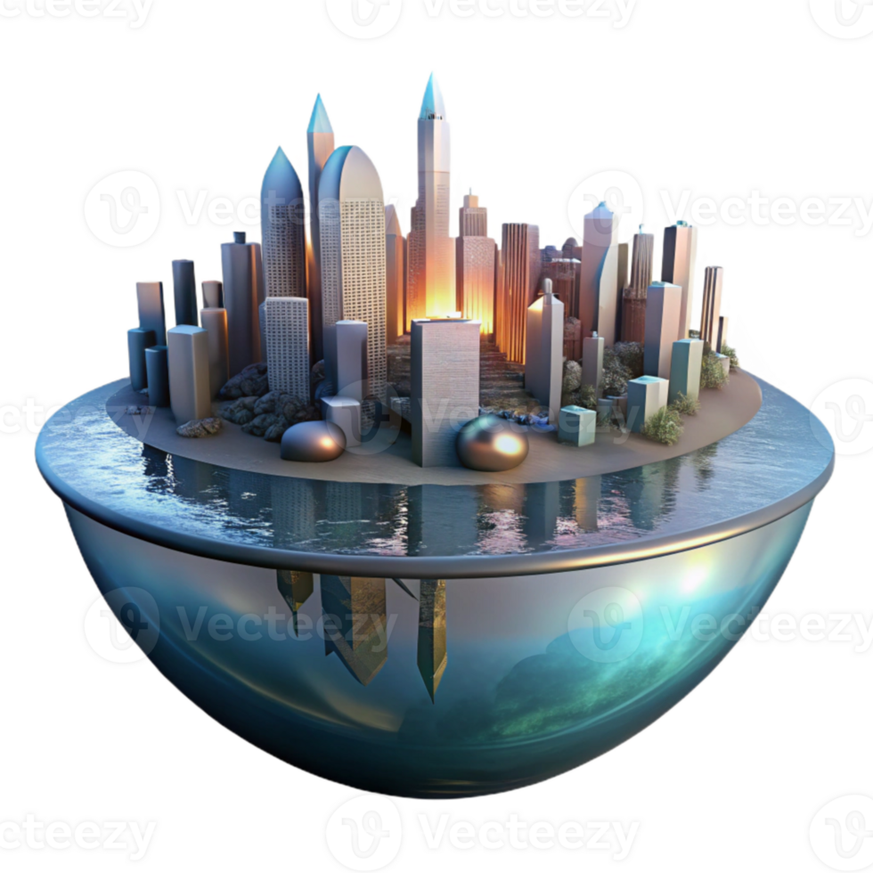 vibrant classic Twilight City Reflections in Water Transparent Background original png