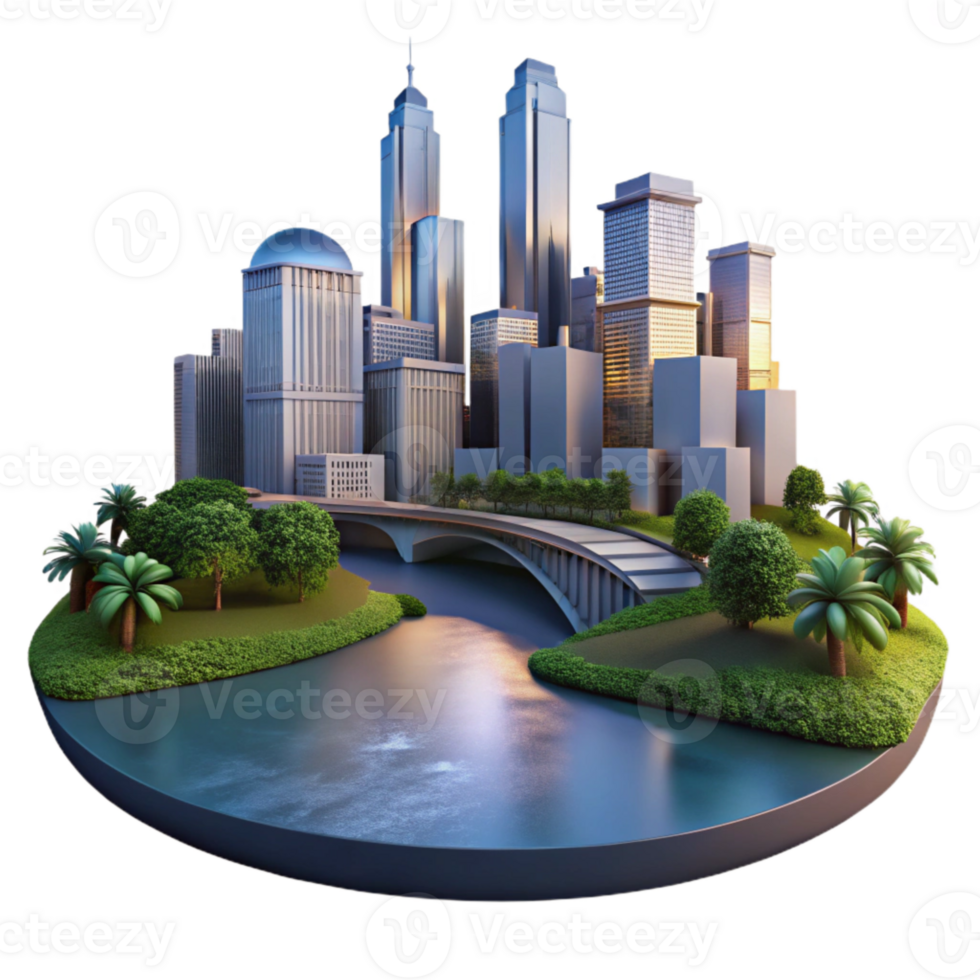 magnificent rustic Twilight Cityscape Panorama with River Cutout detailed png
