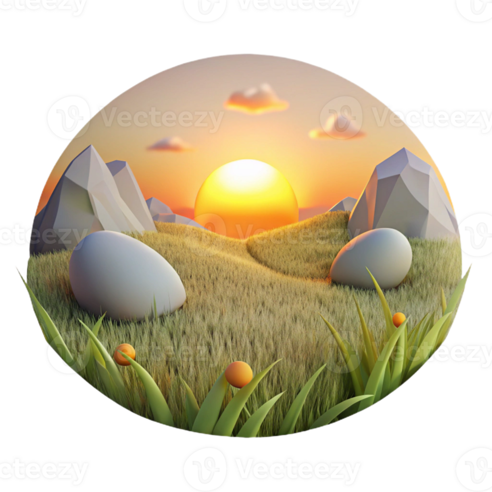 vibrant minimalist Twilight Meadow with Trees Isolated exclusive png