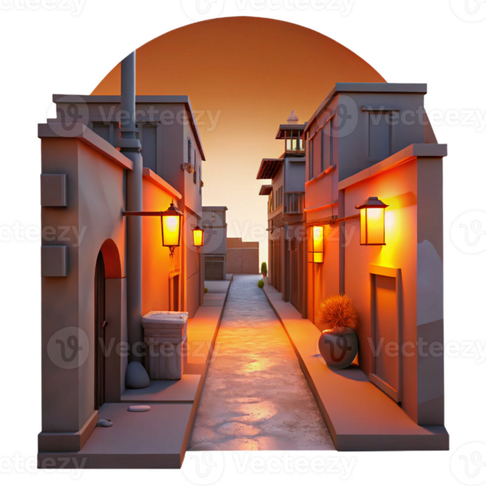 impressive contemporary Urban Alleyway at Sunset Cutout with Warm Orange Glow high resolution png