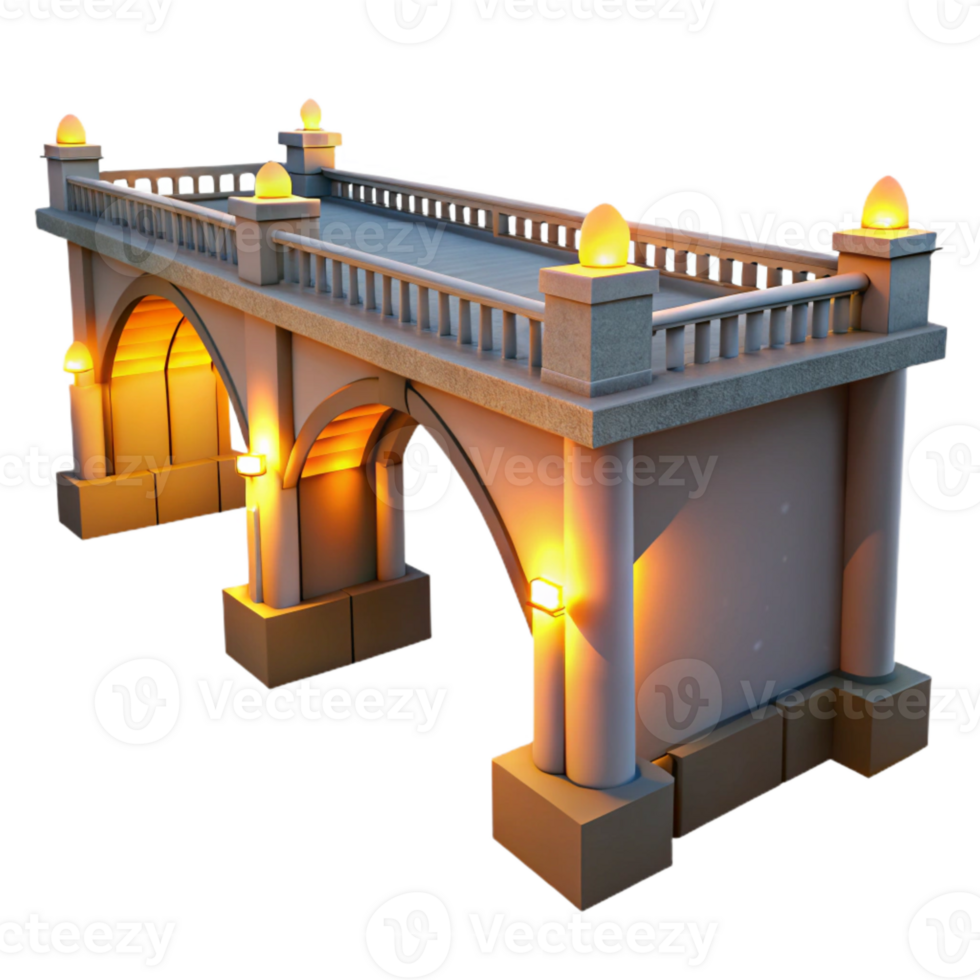 vibrant classic Urban Bridge at Twilight Isolated with Reflective Water png