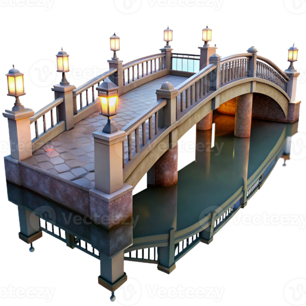 stunning artistic Urban Bridge at Twilight Isolated with Reflective Water professional png