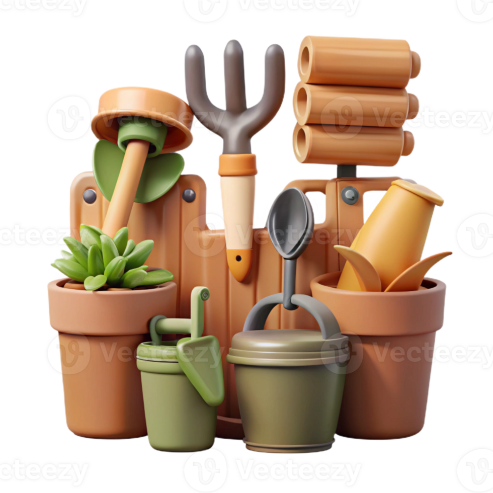 vibrant contemporary Urban Garden Tools Set Flat Lay Cutout detailed png