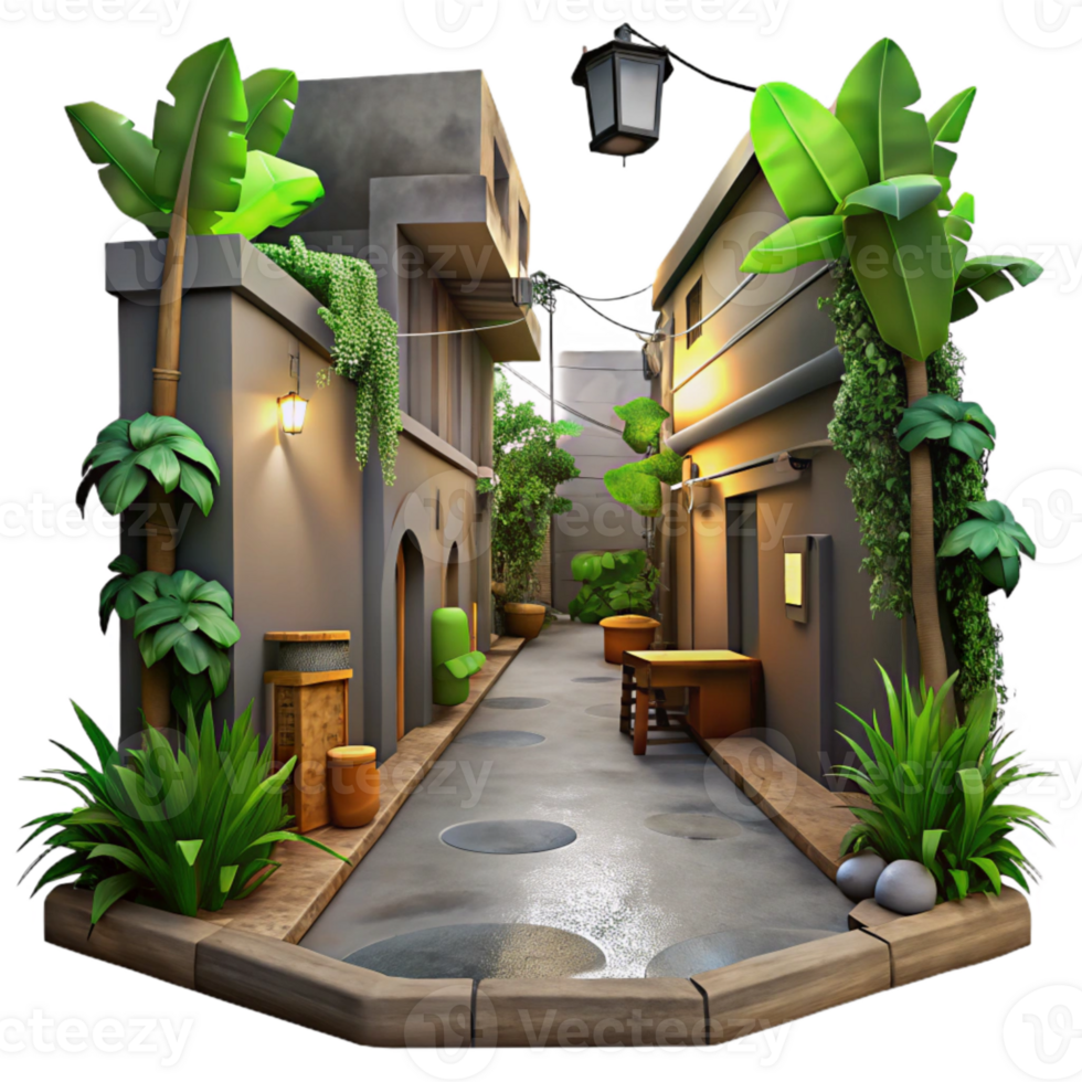 elegant abstract Urban Jungle Alleyway Scene Cutout Dim Lighting genuine png