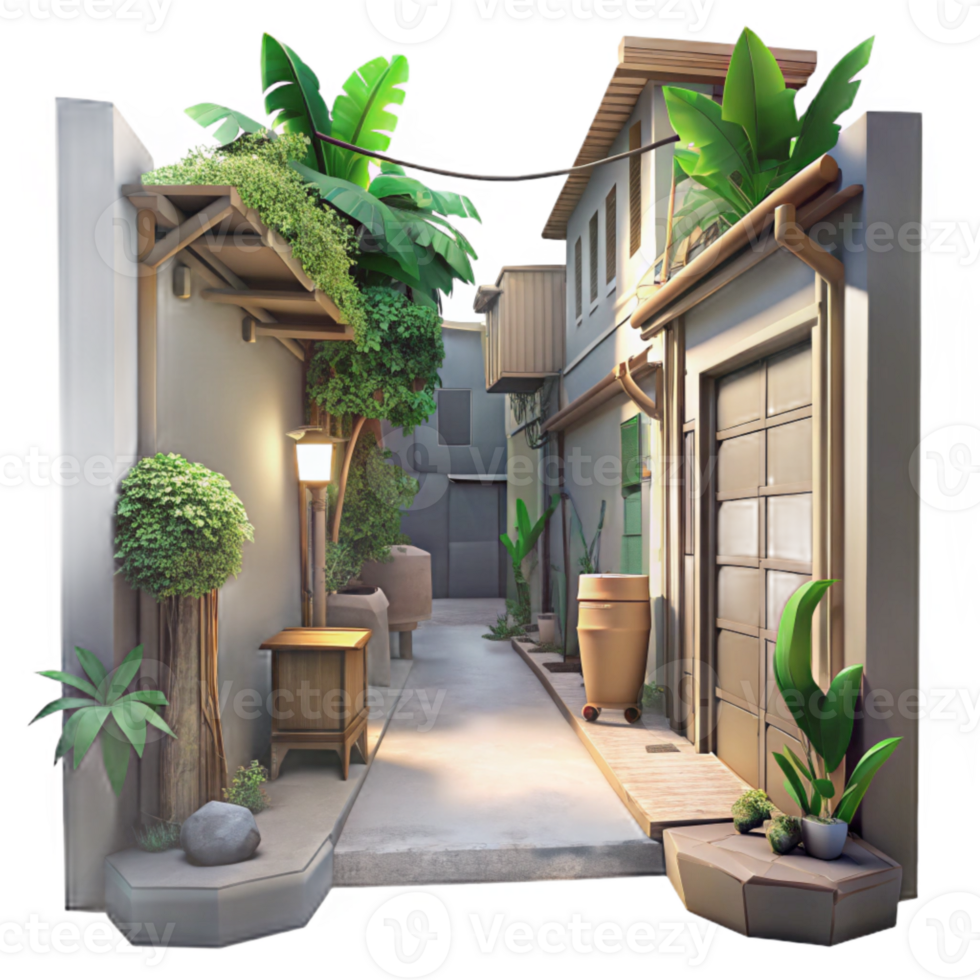 magnificent artistic Urban Jungle Alleyway Scene Cutout Dim Lighting professional png