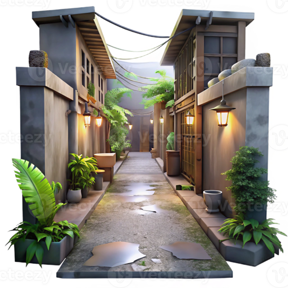 extraordinary rustic Urban Jungle Alleyway Transparent Background Dim Lighting exclusive png