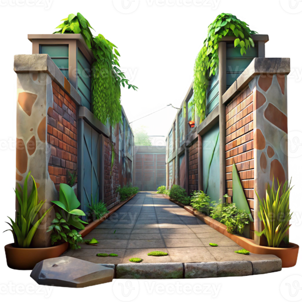 elegant traditional Urban Jungle Alleyway with Graffiti Transparent Background professional png