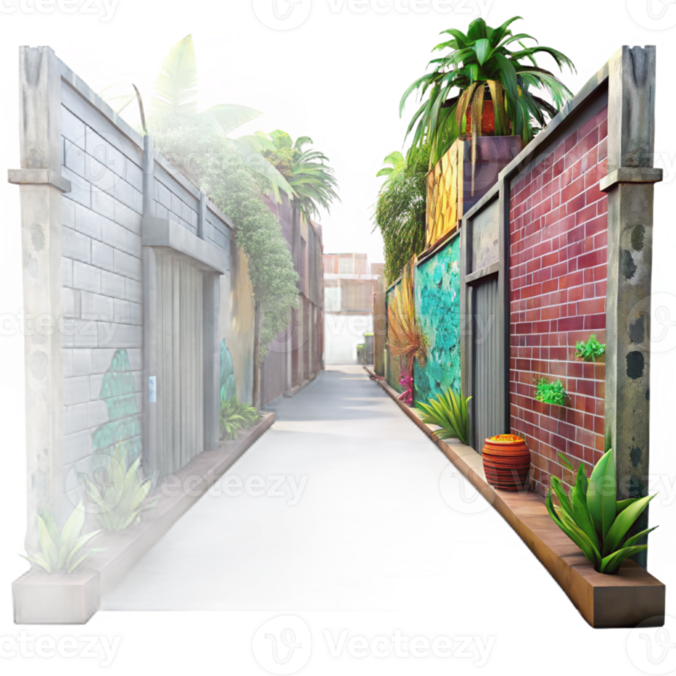 serene artistic Urban Jungle Alleyway with Graffiti Transparent Background professional png