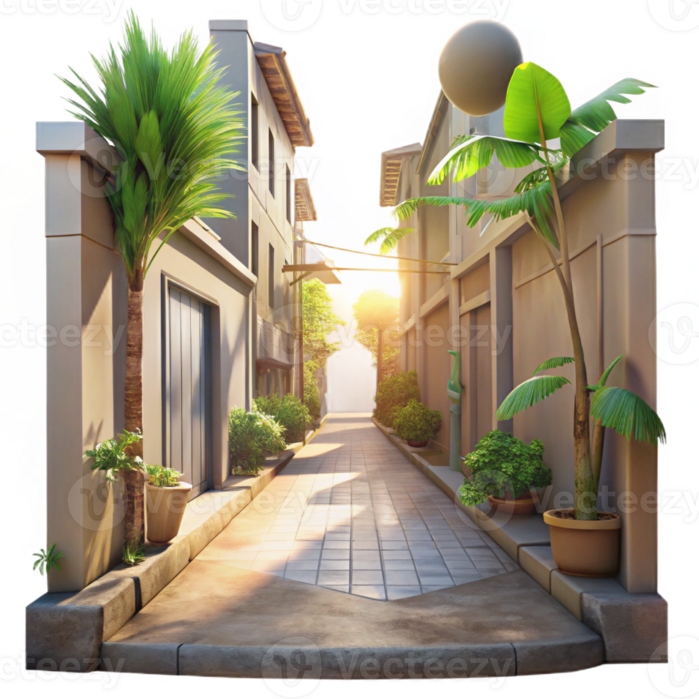 dramatic modern Urban Jungle Alleyway with Graffiti Transparent Background professional png