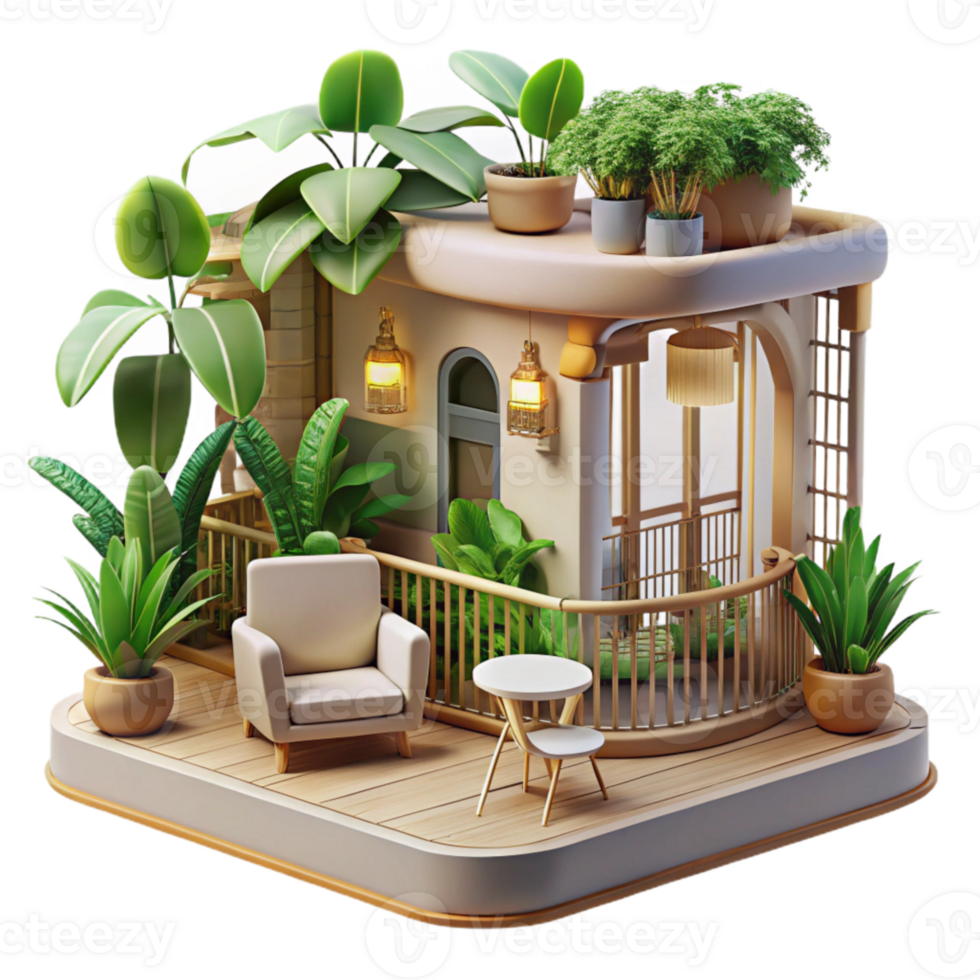 stunning minimalist Urban Jungle Balcony Scene Transparent Background Relaxing Vibe premium png