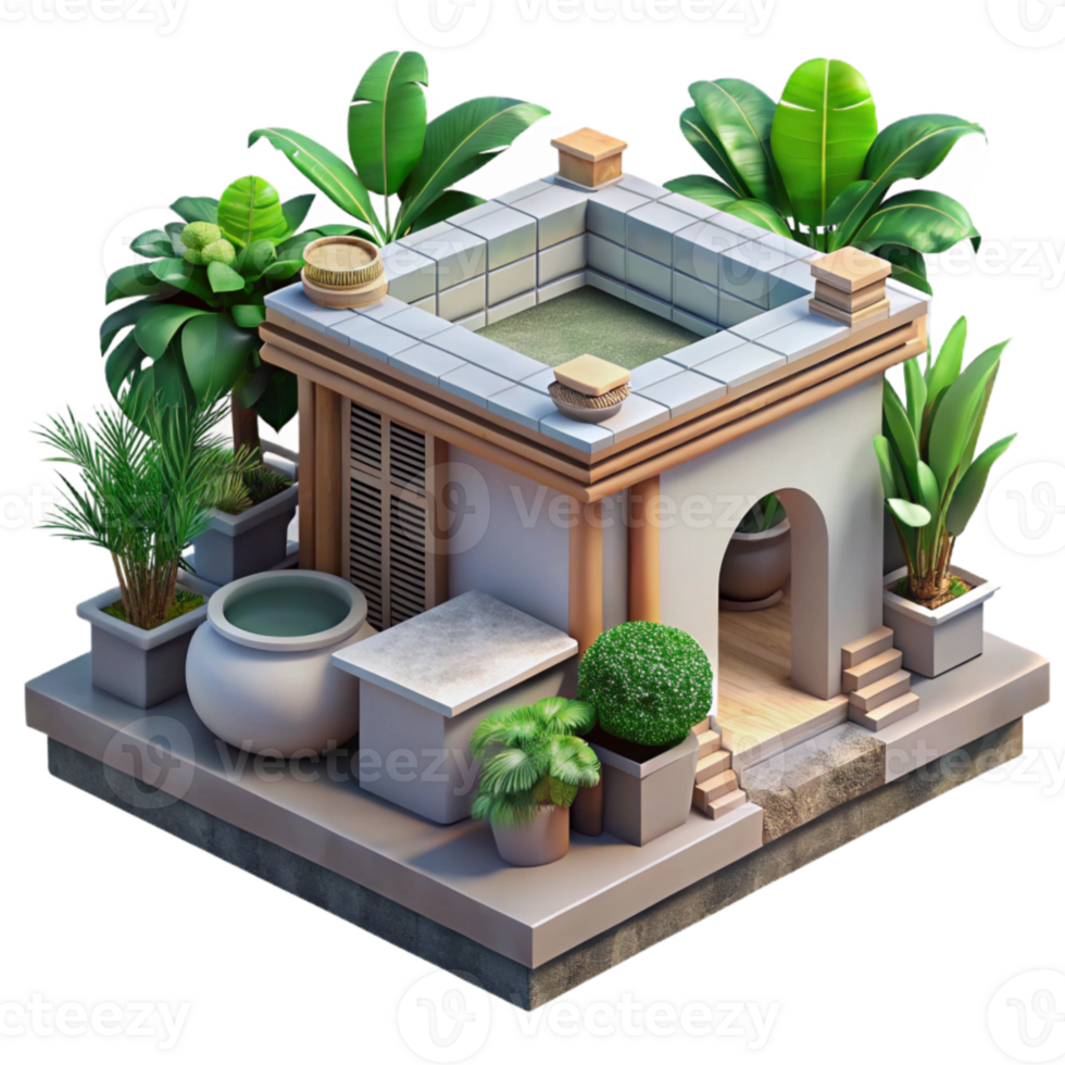serene artistic Urban Jungle Rooftop Garden Cutout Transparent Background professional png