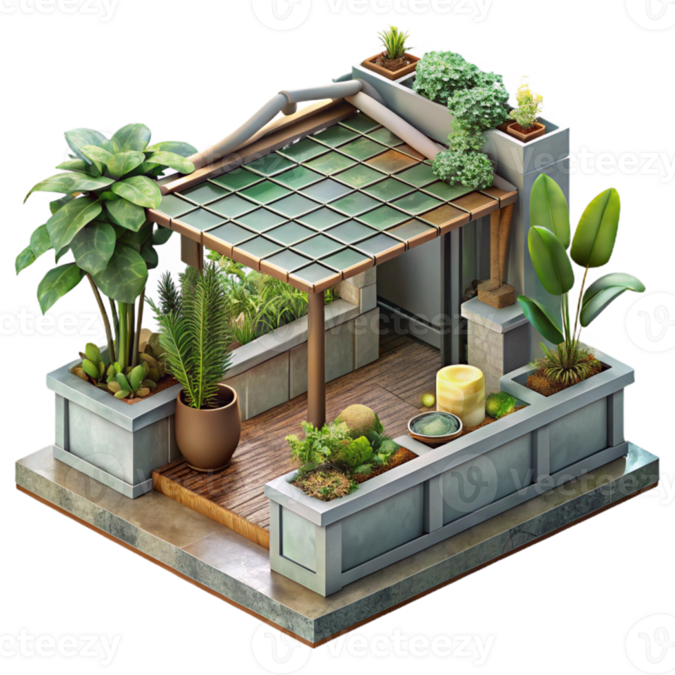 beautiful abstract Urban Jungle Rooftop Garden Cutout Transparent Background high quality png