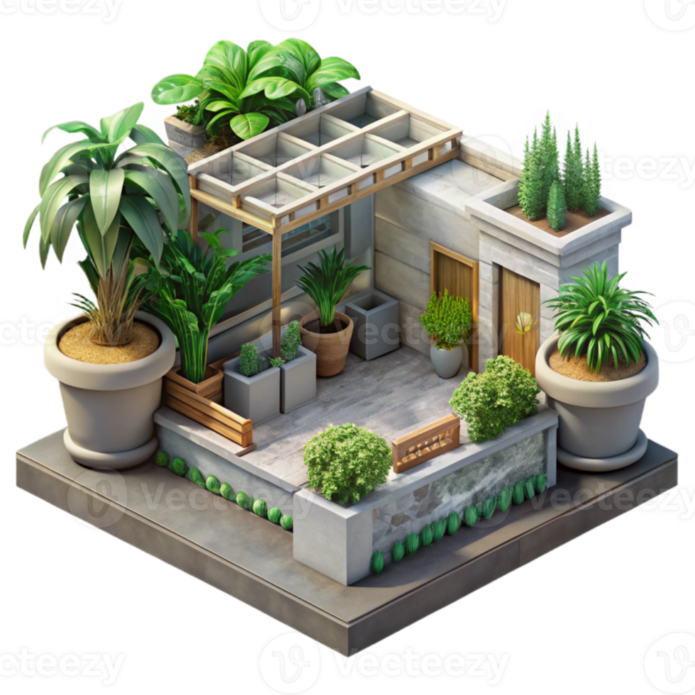 elegant modern Urban Jungle Rooftop Garden Cutout Transparent Background high resolution png