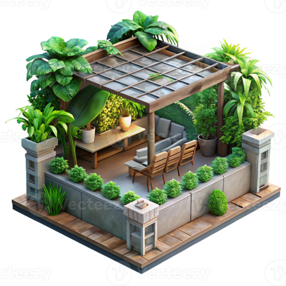 stunning rustic Urban Jungle Roof Garden Transparent Background Lush Greenery authentic png