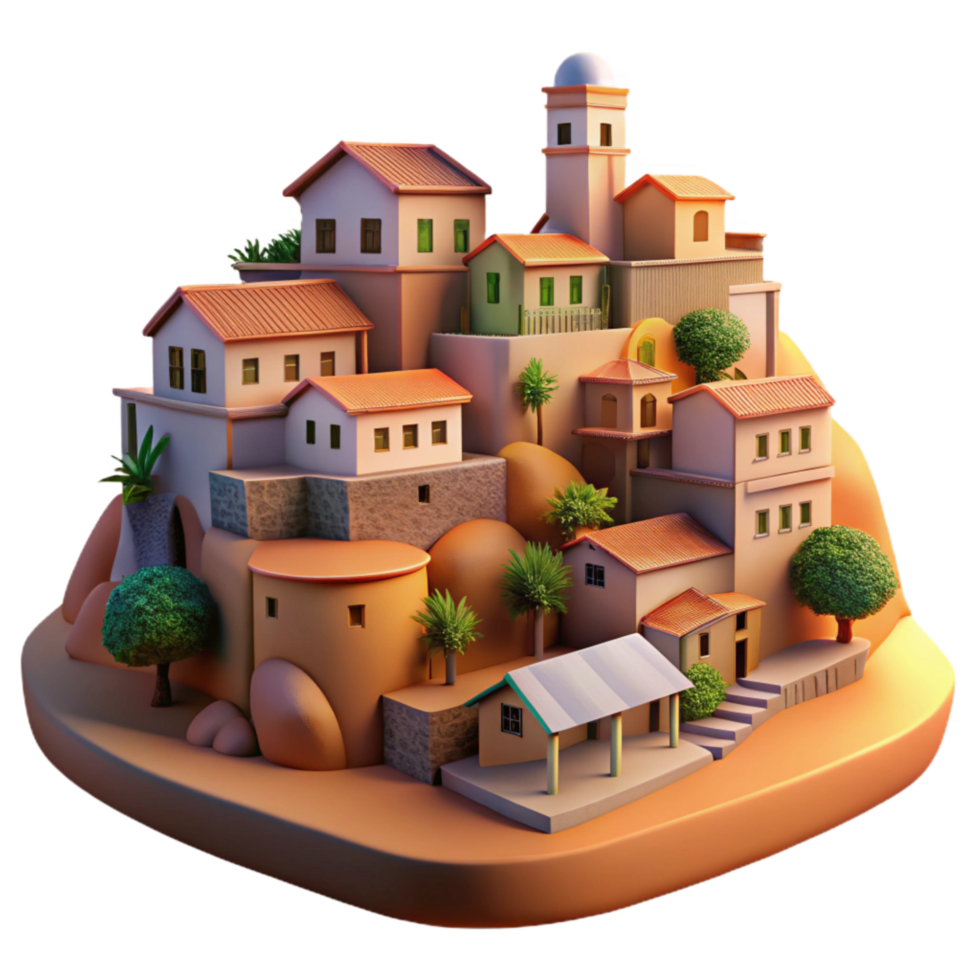 impressive artistic Vespera Town Transparent Background Hillside View at Sunset genuine png