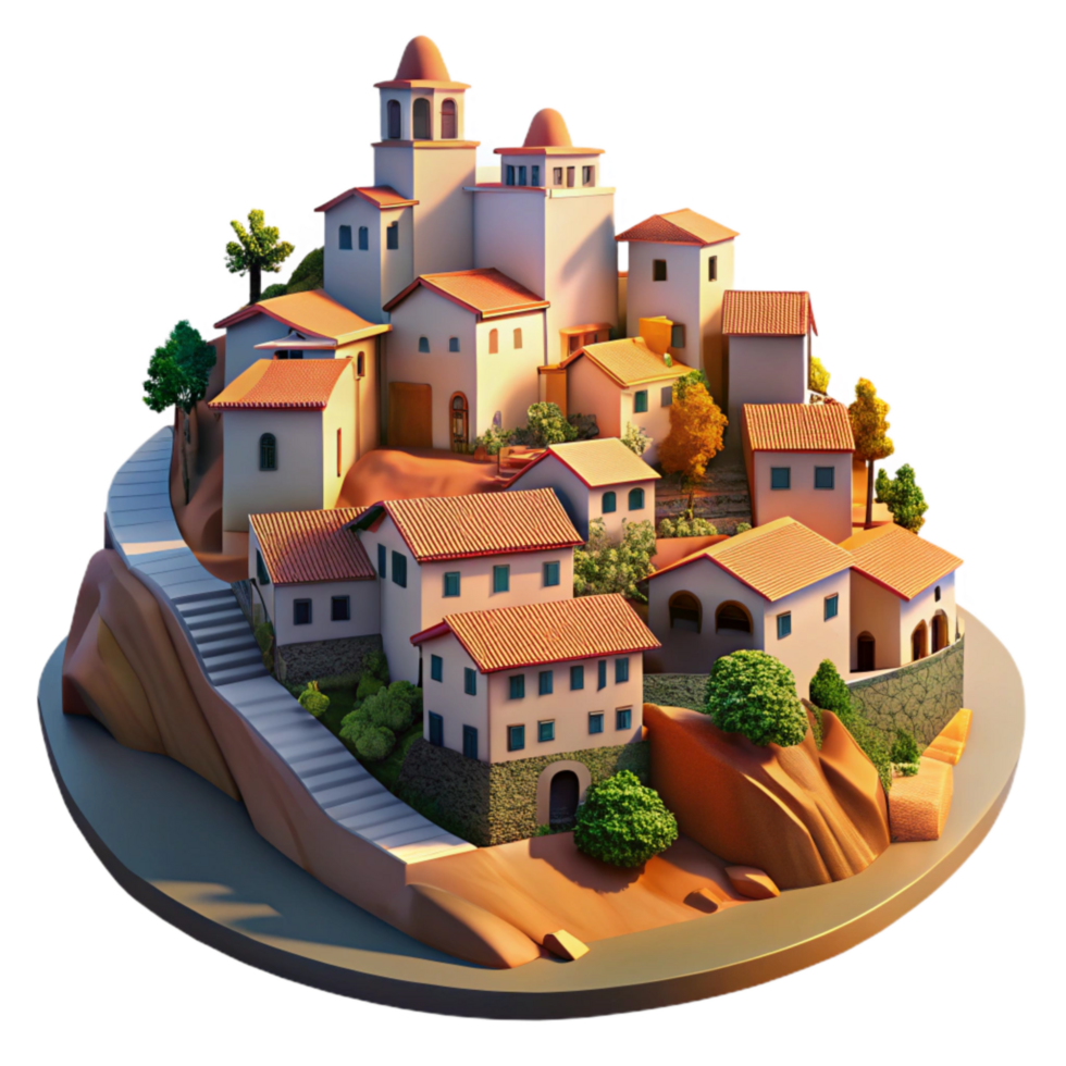 vibrant contemporary Vespera Town Transparent Background Hillside View at Sunset exclusive png