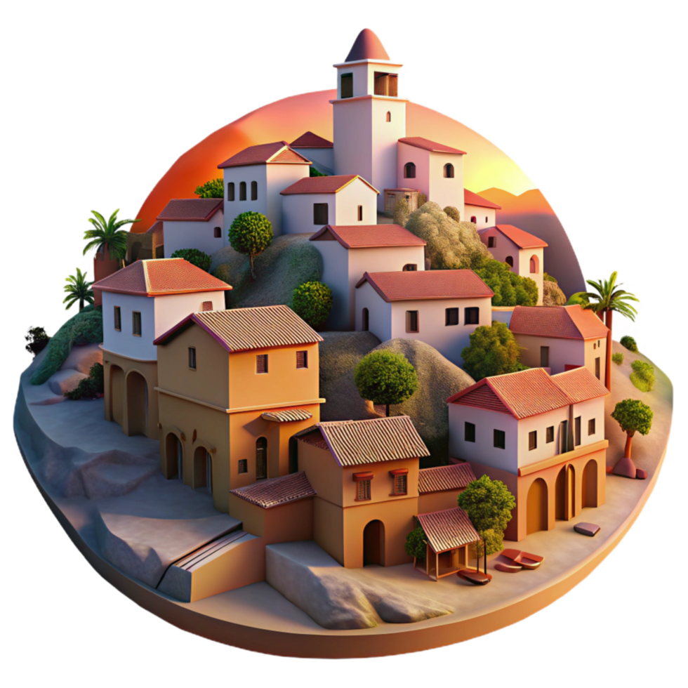 magnificent abstract Vespera Town Transparent Background Hillside View at Sunset detailed png