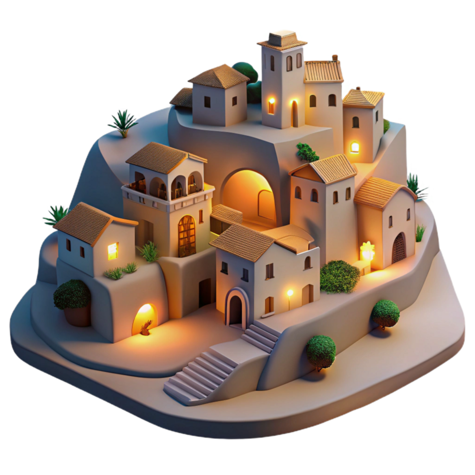 impressive abstract Vespera Village at Dusk Cutout Softly Lit Hillside Scene professional png