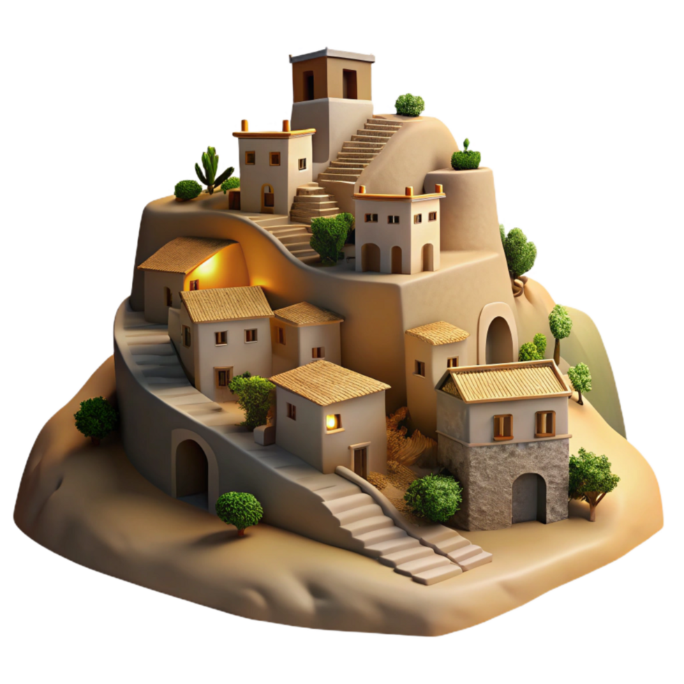 vibrant minimalist Vespera Village Cutout Soft Evening Glow Isolated high resolution png