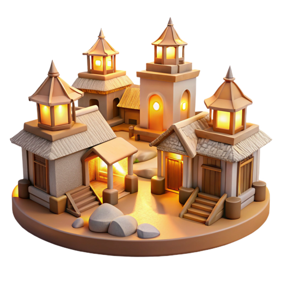 vibrant minimalist Vespera Village Transparent Background Golden Hour Light exclusive png