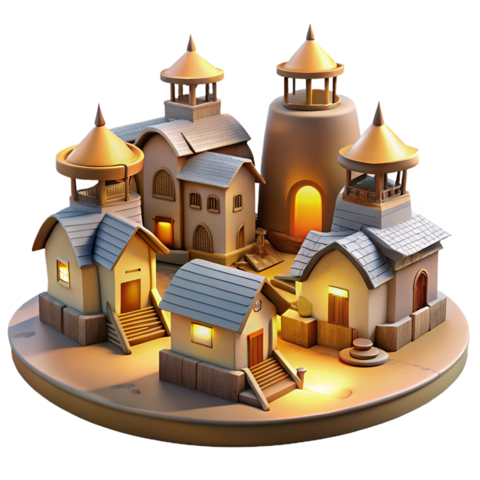 serene traditional Vespera Village Transparent Background Golden Hour Light high resolution png