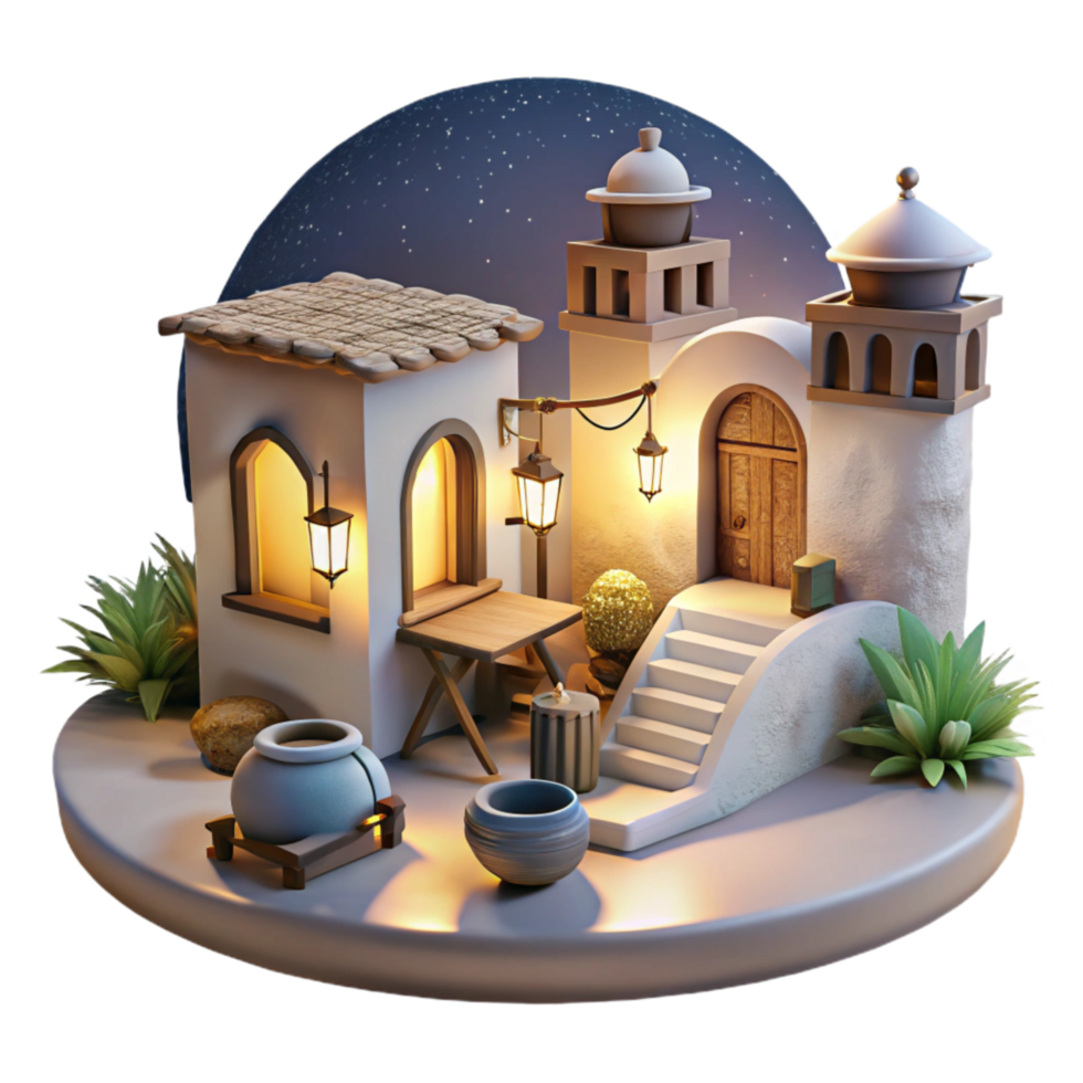 serene creative Vespera Village Scene Cutout Tranquil Evening View detailed png