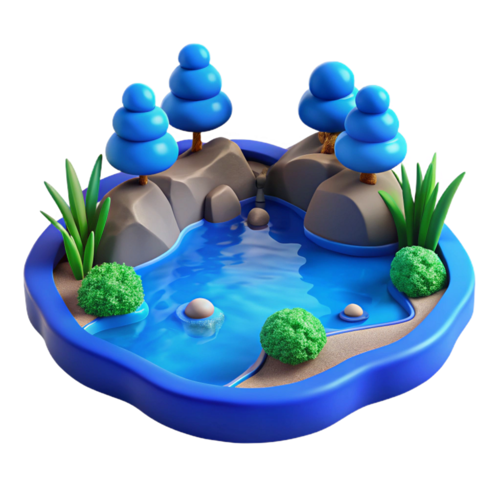vibrant artistic Vibrant Blue Lake Scene Isolated Element premium png