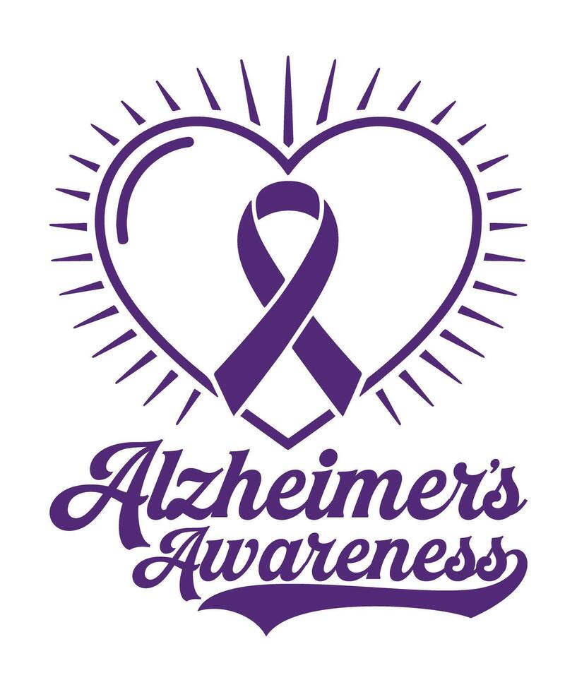 Purple Heart Ribbon Symbol Alzheimer's Awareness Typography Design vector
