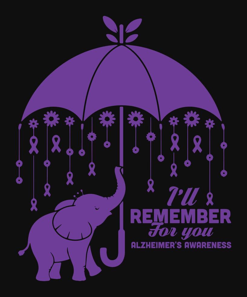Elephant with Umbrella Ill Remember for You Alzheimer's Awareness Design vector